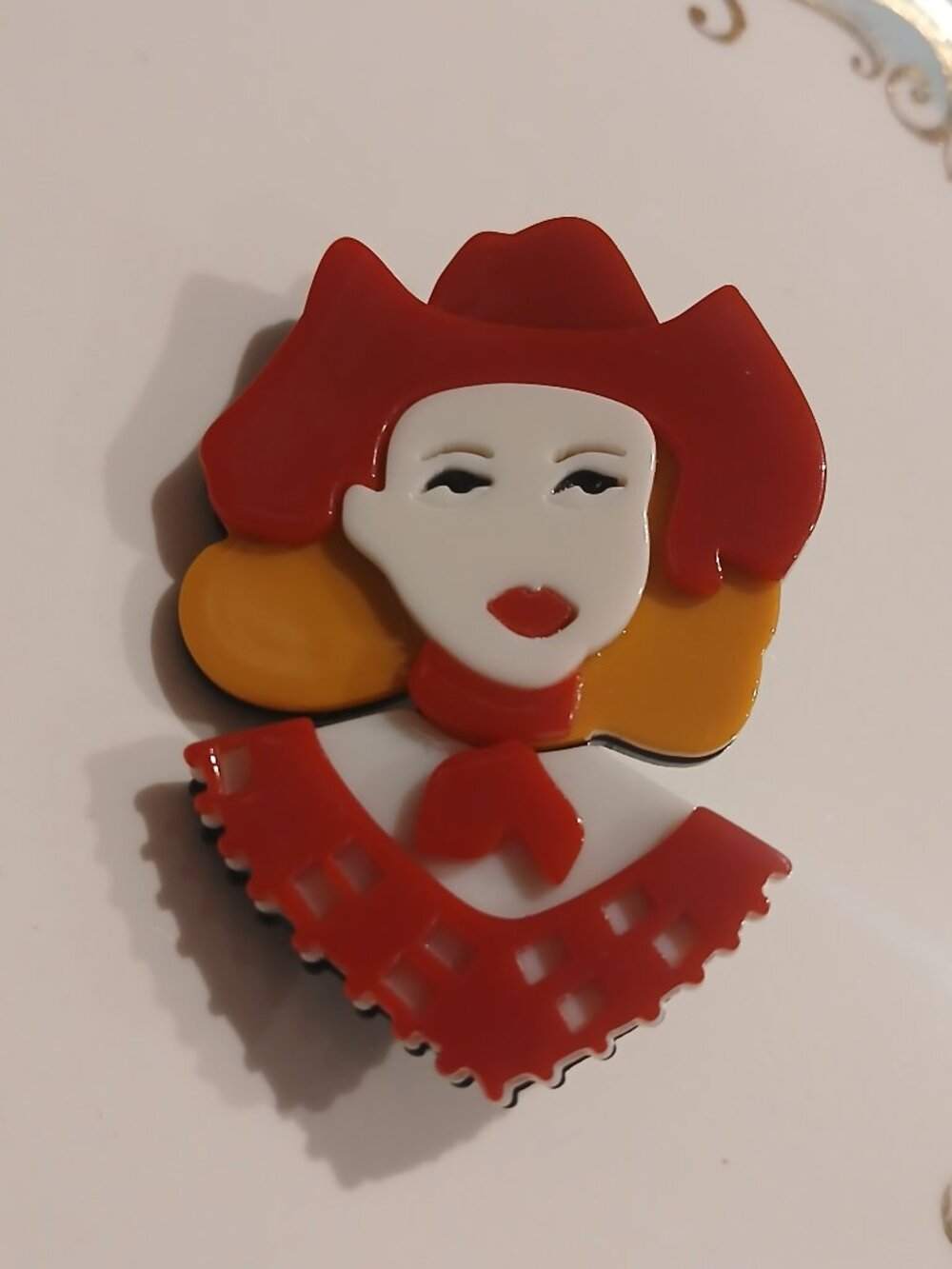 Laser Cut Acrylic Pin Brooch - Red Cowgirl